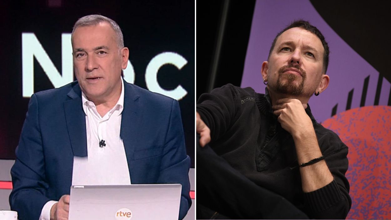 Xabier Fortes, presentador de 'La Noche en 24 Horas', y Pablo Iglesias. RTVE / EP