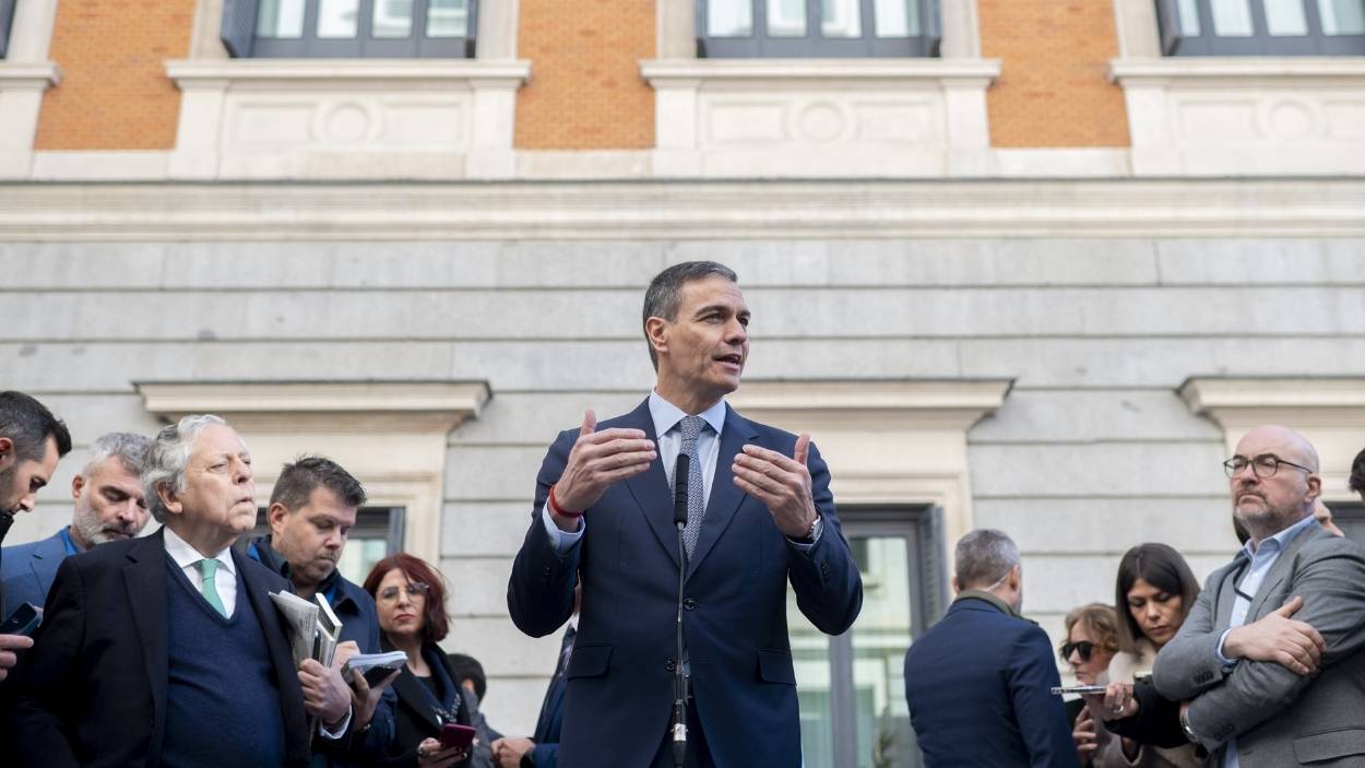 El presidente del Gobierno, Pedro Sánchez, interviene antes del acto institucional por el Día de la Constitución. EP