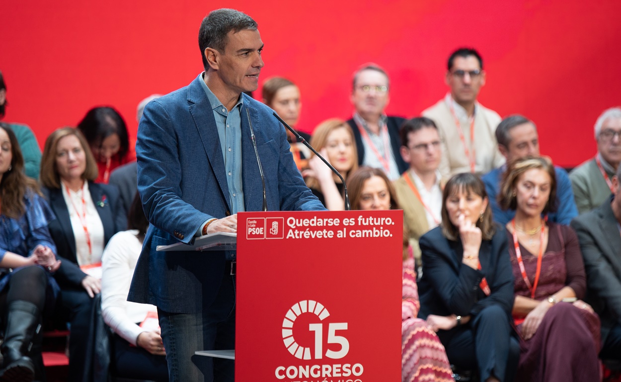 Pedro Sánchez interviene en la inauguració del Congreso del PSOE de Castilla y León en febrero de 2025